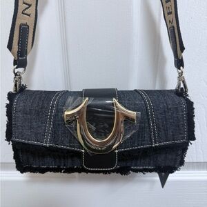 NWT True Religion Frayed Denim Mini Flap Crossbody Bag